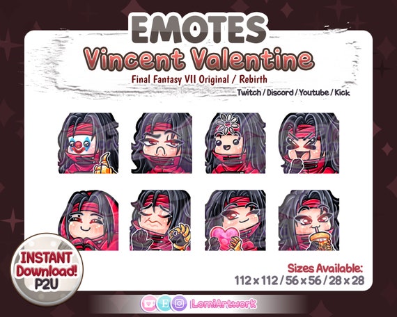 Vincent Valentine Emotes: FFVII Rebirth, Twitch/discord/youtube