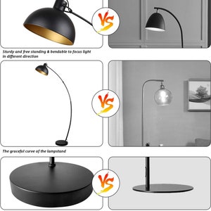 Floor Lamp Miranda, Vintage Floor Lamp Made Of Metal In Black/gold, 1 X E27 Socket, Lamp In Retro Design With Foot Switch On The Cable In Gold Leaf