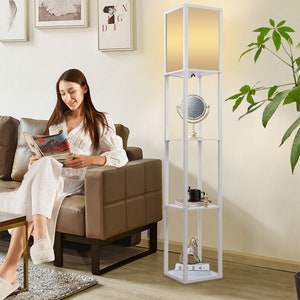 Modern Floor Lamp Standing Light Shelf with 4-tiers Unit Open Shelves Wooden, Home Decor, Night Lamp, Living Room, Bedroom, NIGHTN image 4