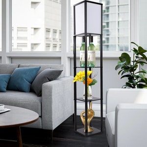 Modern Floor Lamp Standing Light Shelf with 4-tiers Unit Open Shelves Wooden, Home Decor, Night Lamp, Living Room, Bedroom, NIGHTN image 2