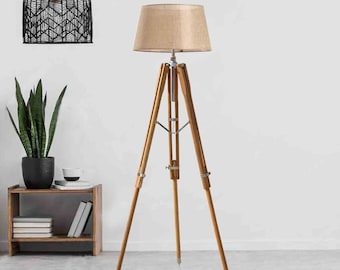 Royal Nauticals Teakwood Wooden Tripod Floor Lamp Without Shade, Bedside, Home Decor, Lighting, Light, Living room, Bedroom, Kids Room UK