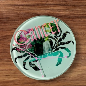 Cancer star sign coaster gift zodiac constellation custom added Sparkle vinyl Glass Heart or round Ceramic Aquarius Leo Libra Scorpio