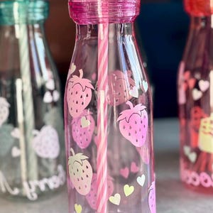 Pink Milkshake bottle Party favour bottles pastel shade strawberries custom Strawberry milkshake