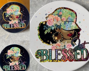 Blessed beauty Just Blessed girl noir nom personnalisé en vinyle Coaster Sparkle