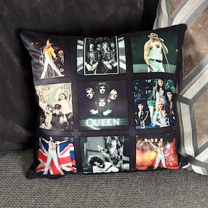 Cojín con foto de Freddie Mercury de Queen, collage de 9 imágenes, ideal para regalo.