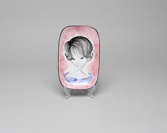 Mid Century Bowl – pink San Marino ceramics tray, 1950s Italian vintage dish in Ceramica di Milano style, playful rockabilly design