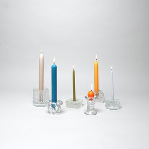 Vintage Set aus 6 Glas Kerzenständern - Mix and Match durchsichtige Kerzenständer, eklektische Tischdekoration, Mid Century Boho Hochzeitsdeko