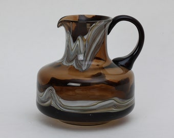 Jarra maciza de cristal ahumado de los años 70 y 80, estilo Murano, jarra con asa de cristal hecha a mano