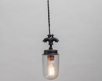 Lámpara colgante industrial vintage: lámpara de fábrica de metal patinado y vidrio