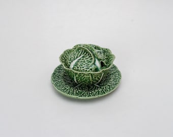 BORDALLO Pinheiro cabbage bowl – 2x small tureens by Rafael Bordalo, Portuguese ceramic art