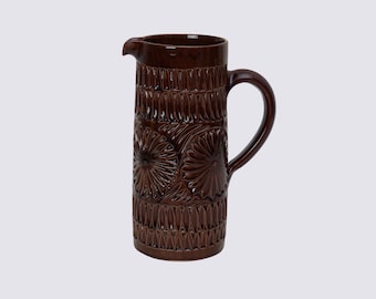 Jarra vintage de cerámica esmaltada, jarra con asa marrón de los años 60 y 70