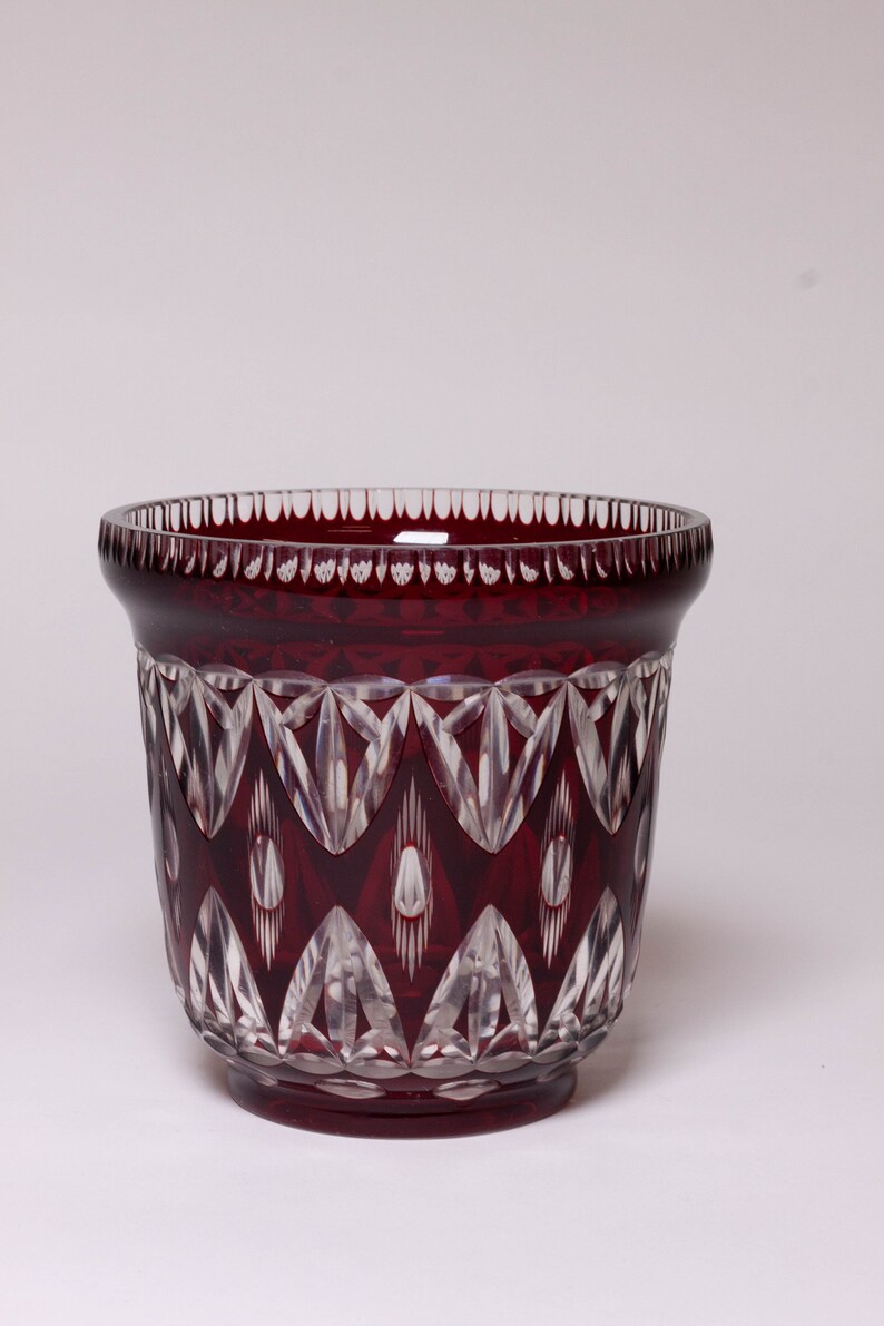 Red Crystal VASE 50s Cut Glass Vase Czech Vintage Bohemian Etsy