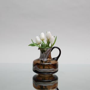 Brown Glass Pitcher – Murano glass style vintage glassware, jug with handle 1970s