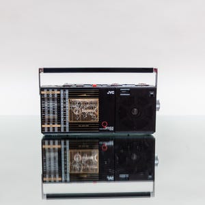 Vintage Radio JVC – black portable AM FM cassette player 1980s Japan boombox style retro audio collectible home decor