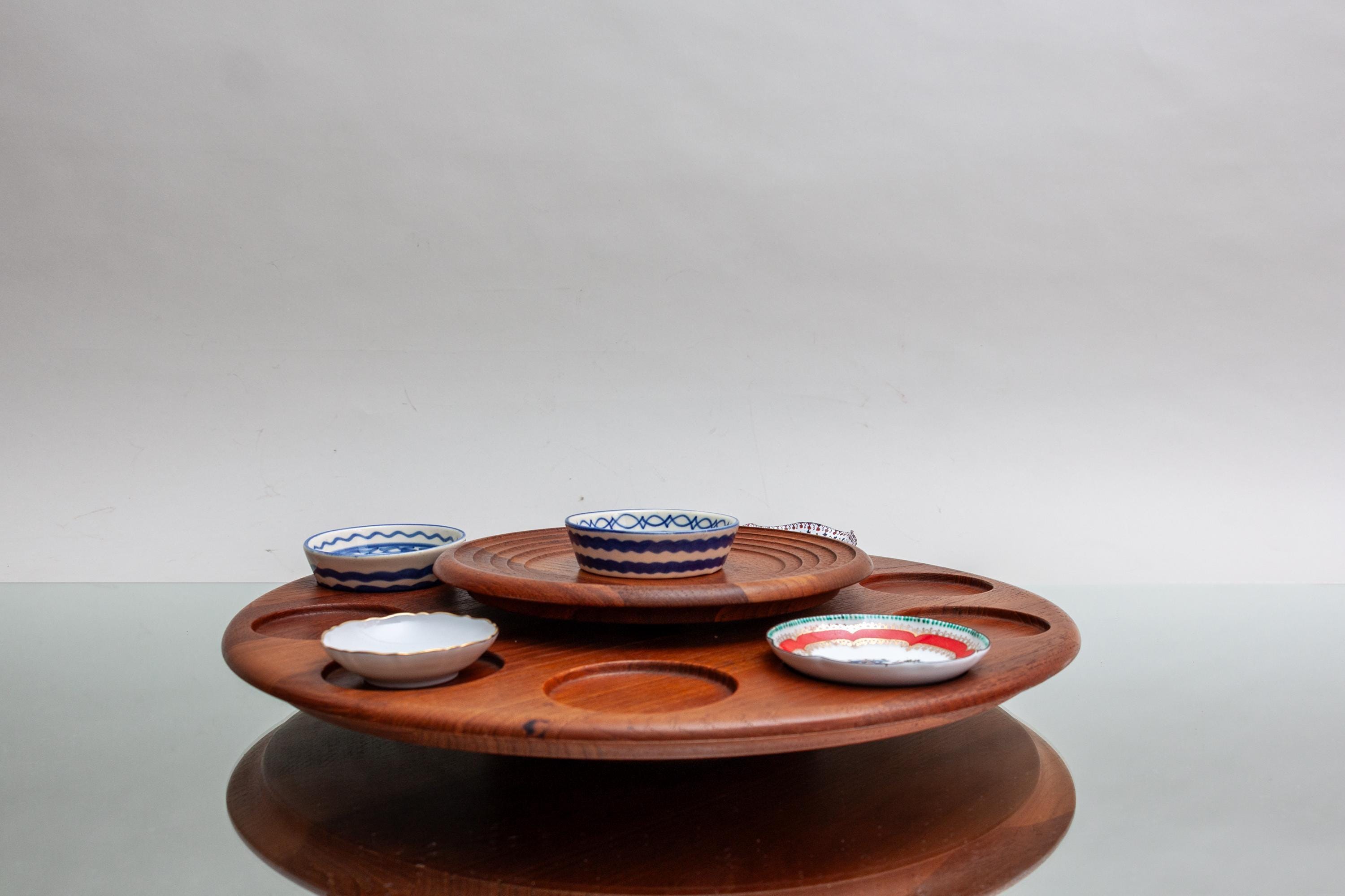 北欧デンマークDIGSMED社チークの回転トレイ（ターンテーブル