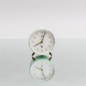 Vintage Alarm Clock JUNGHANS 50s pastel green midcentury decor rockabilly timepiece collectible retro desk clock germany gift idea