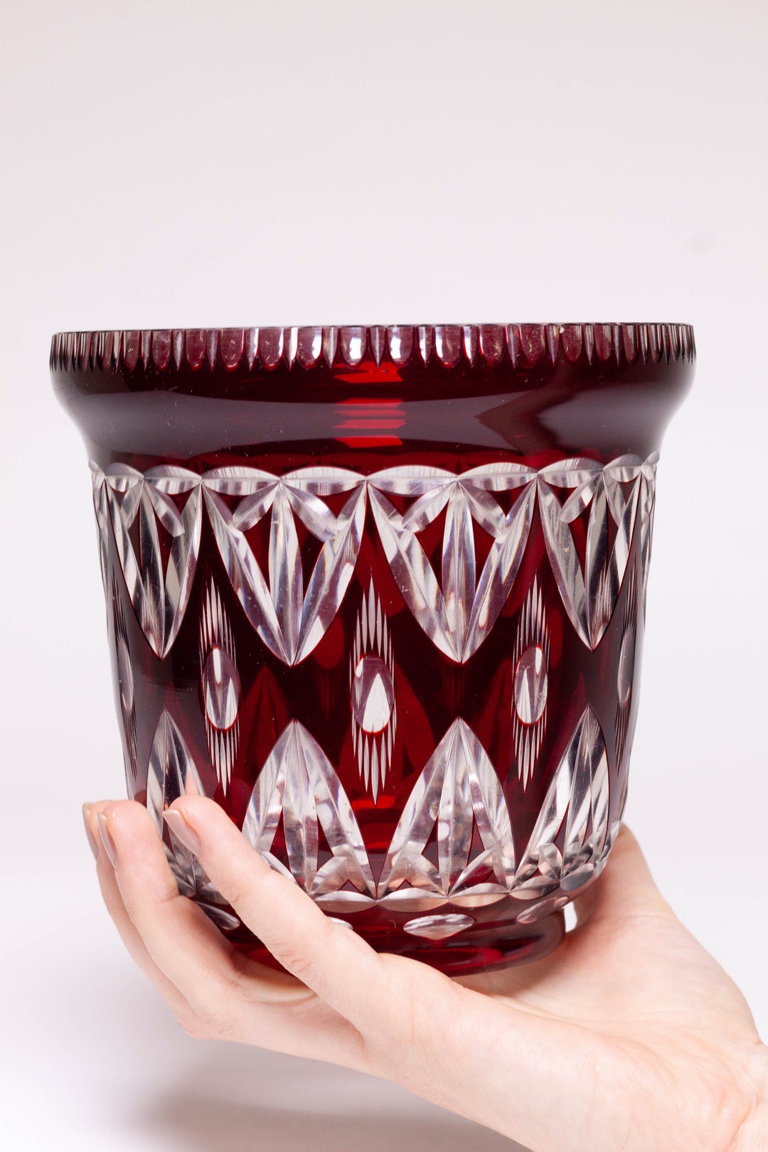 Red Crystal VASE 50s Cut Glass Vase Czech Vintage Bohemian Etsy