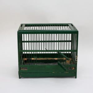Antique Bird Cage Green – Vintage Decorative Small Animal Cage 1920s-40s Rustic Home Decor