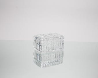 Crystal Glass Box from 50s 60s – vintage Czech cut crystal jewelry box with lid, retro boho decor
