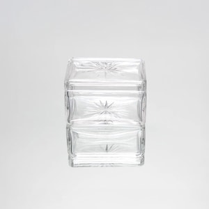Vintage Jewelry Glass Box with star motif – Czechoslovakia 20th century, handmade glass container with lid from the 60s