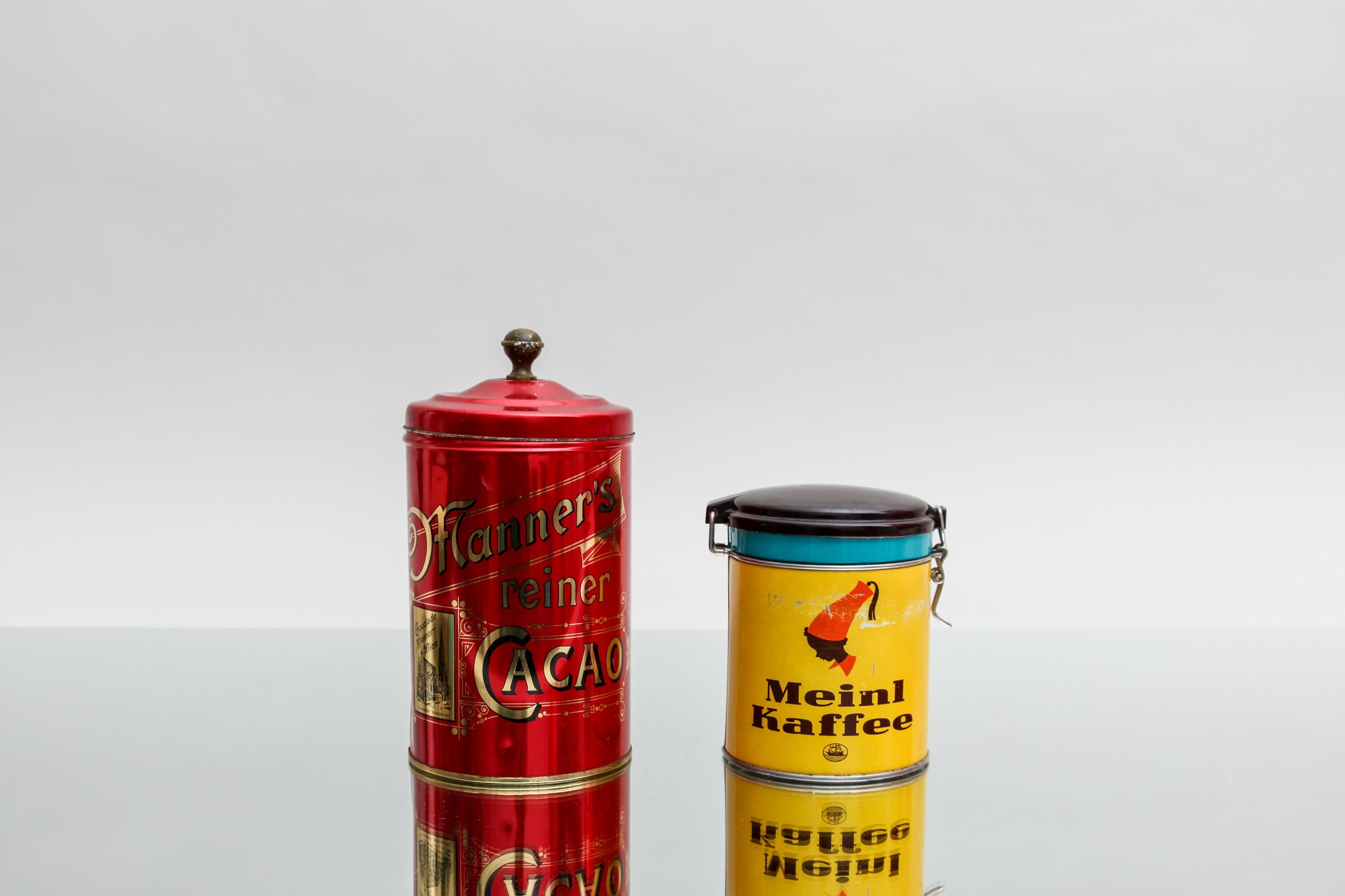 Set of 2 Vintage Tin Cans – Manner Cacao & Julius Meinl Coffee