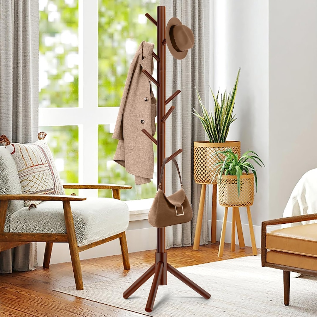 Wooden Standing Coat Rack With 8 Hooks Coat Rack Stand Etsy Australia