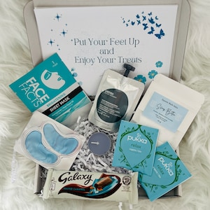 Pamper Gift Box For Her Birthday Relax Pamper Hamper Self Care Package Hug in a Box Pick Me Up Thinking of You Personalised Letterbox Gift BLUE