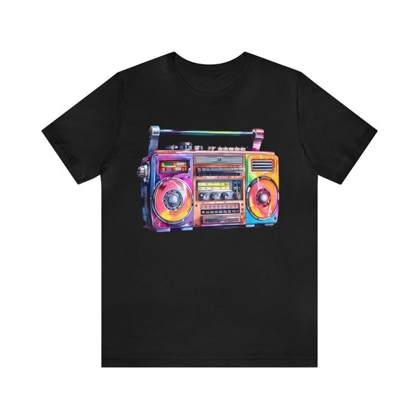 Colorful Boombox 90's Unisex Jersey Short Sleeve TeeMusic Vibes Unisex T-Shirt, Musical Tee, Music Lover Gift, Graphic Tee