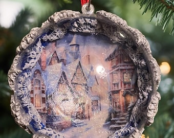 Clear Front Snowy City Scene Ornament