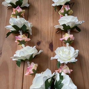 White rose/pink blossom Garland necklace /wedding/bridal/Groom/gift/party/anniversary/celebration/occasion/flower/beads/ceremony/mehndi
