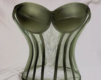 Green Mesh Bustier | Bustier Corset Top | Bridal Lingerie | Cupped Corset | Bridal Shower Gift |  Over Bust Corset | Transparent Corset