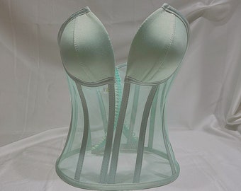 Green Corset | Bustier Corset Top | Bridal Lingerie | Cupped Corset | Bridal Shower Gift |  Over Bust Corset | Mesh Bustier