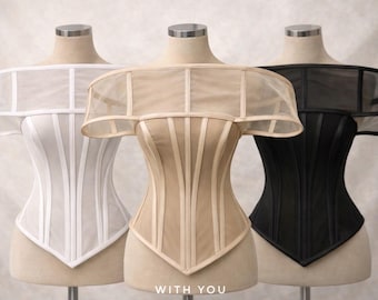 Handgemachtes transparentes Off-Shoulder Braut Korsett Top : Couture Bustier Wäsche