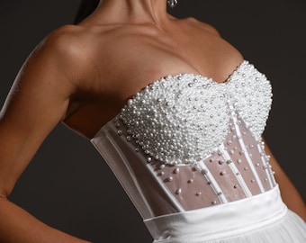 Perlen Braut Bustier Korsett Top, Transparente Mesh Dessous