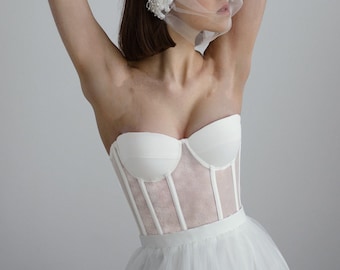 Corset transparent | Haut bustier corset | Lingerie de mariée | Corset évasé | Cadeau nuptiale de douche | Corset sur la poitrine | Bustier en résille