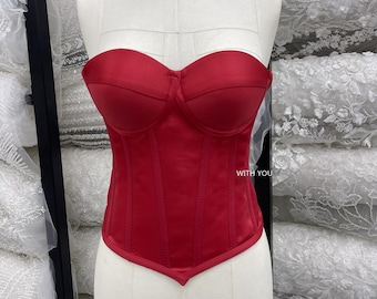 Rotes Satin Braut Korsett Top: Elegantes Schnür Bustier für Party oder Alltag