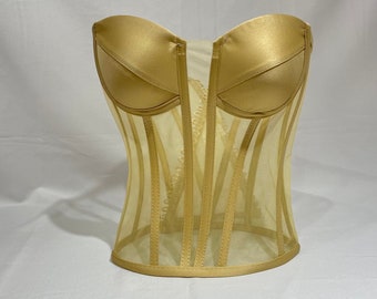 Gold V-Ausschnitt Netz Bustier | Trägerlose Korsett Dessous