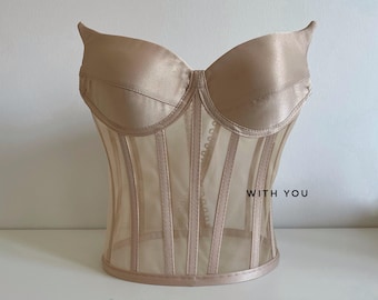 Sheer Nude Korsett Top – Trägerloses Bustier für Braut, Hochzeit & Party Dessous