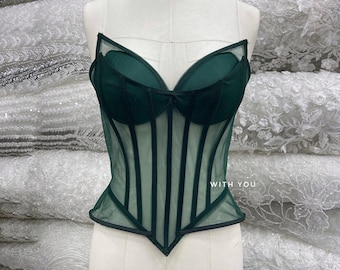 Sheer Mesh Corsage in Smaragdgrün: Ohne Knochen