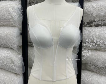 Weiß schiere Korsett Top: Braut Bustier mit tiefem V-Ausschnitt