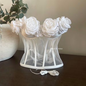 White Floral Sheer Corset Top, Bridal Flower Bustier, Mesh Boned Corset, Romantic Festival Corset, Bridal Lingerie, Wedding Flower Top