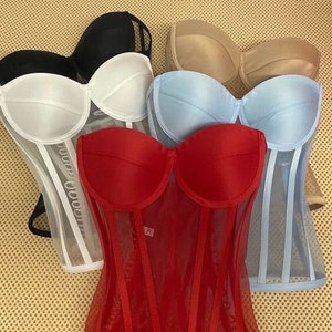 Top corsetto bustier/bustier beige/corsetto trasparente/lingerie da sposa/corsetto nero/bustier in rete