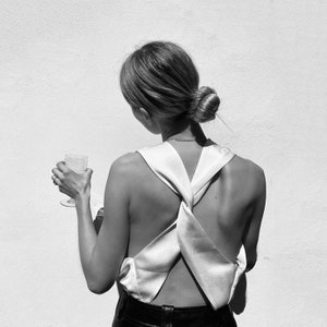 Cross Back Shirt | Satin Top | Open Back Shirt |  Criss Cross Top | Date Night Blouse | Cross Back  Top | Tie Back Shirt | Elegant Blouse