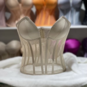 Haut bustier corset Lingerie de mariée Corset évasé Cadeau nuptiale de douche Corset transparent Corset sur la poitrine Bustier en résille image 4