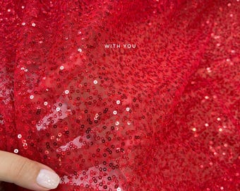 Roter Pailletten-Perlen-Stoff, 3 mm glänzendes Stretch-Material, 130 cm breit