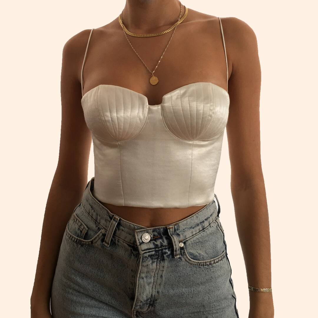 White Satin Bustier Top | Bustier Outfit | Wedding Bustier | Tops for Women | off Shoulder ...