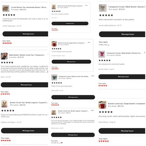 May include: A collection of customer reviews for a bustier top. The reviews are positive and include comments about the quality, fit, and customer service. The bustier top is available in a variety of colors and styles.