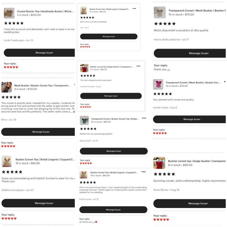 May include: A collection of customer reviews for a bustier top. The reviews are positive and include comments about the quality, fit, and customer service. The bustier top is available in a variety of colors and styles.