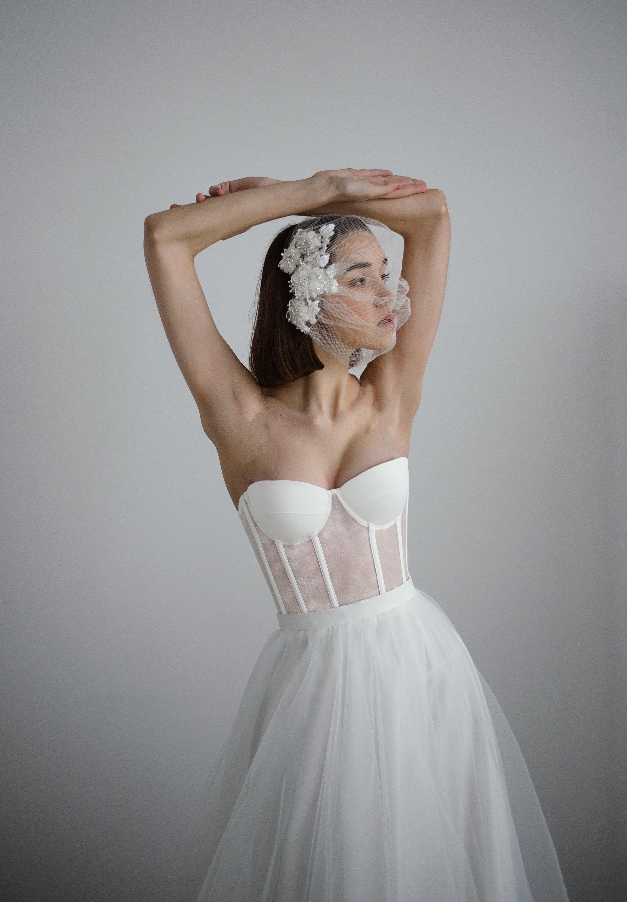 Transparent Corset | Bustier Corset Top | Bridal Lingerie | Cupped Corset | Bridal Shower Gift | Over Bust Corset | Mesh Bustier