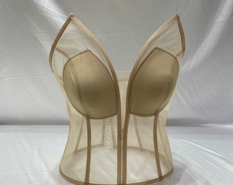 Handgefertigtes Transparentes Mesh Korsett | Braut-Dessous Bustier Top